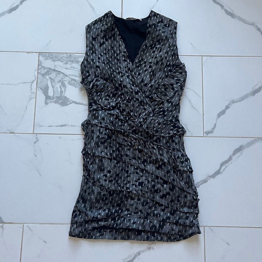 IRO Corie Ruffled Leopard Print Fil Coupé Georgette Mini Dress 36